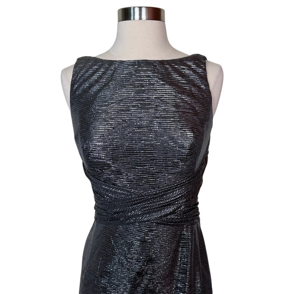 Lauren Ralph Lauren Silver Metallic Gray Sleeveless High Neck Cocktail Gown NWT - Picture 3 of 13
